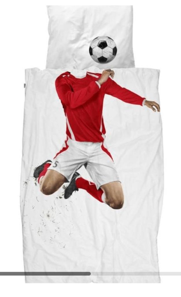 Dekbedovertrek voetballer rood 1 pers. Snurk, Gebruikt, Eenpersoons, Wit, Dekbedovertrek
