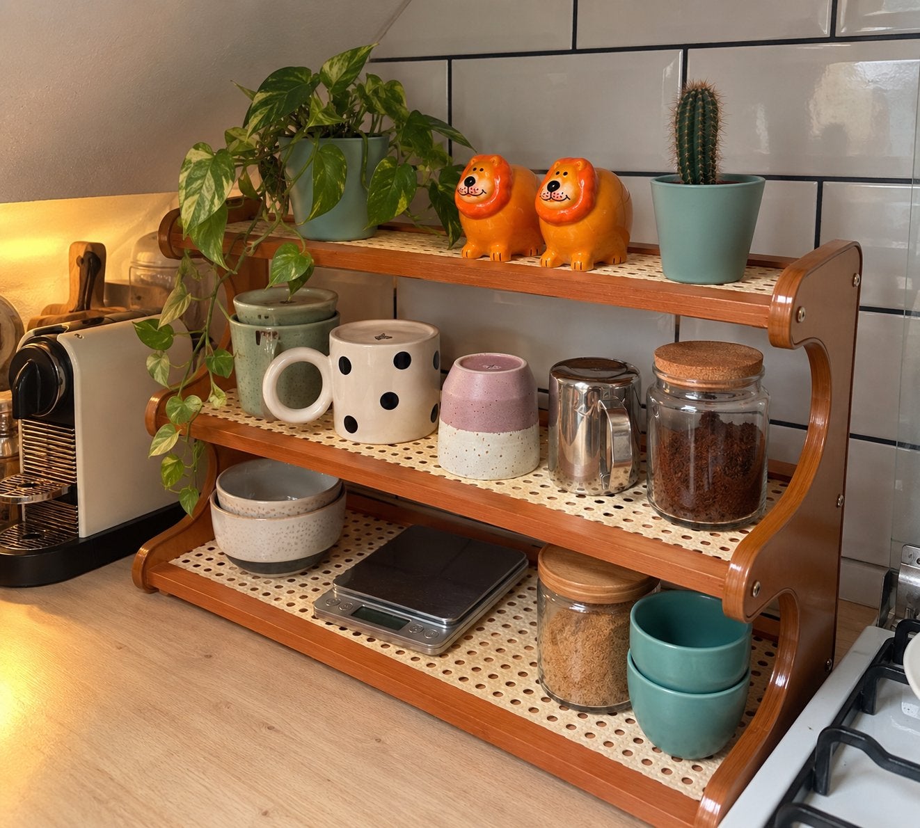 Vintage houten keukenrekje / koffierekje, Huis en Inrichting, Ophalen, Zo goed als nieuw