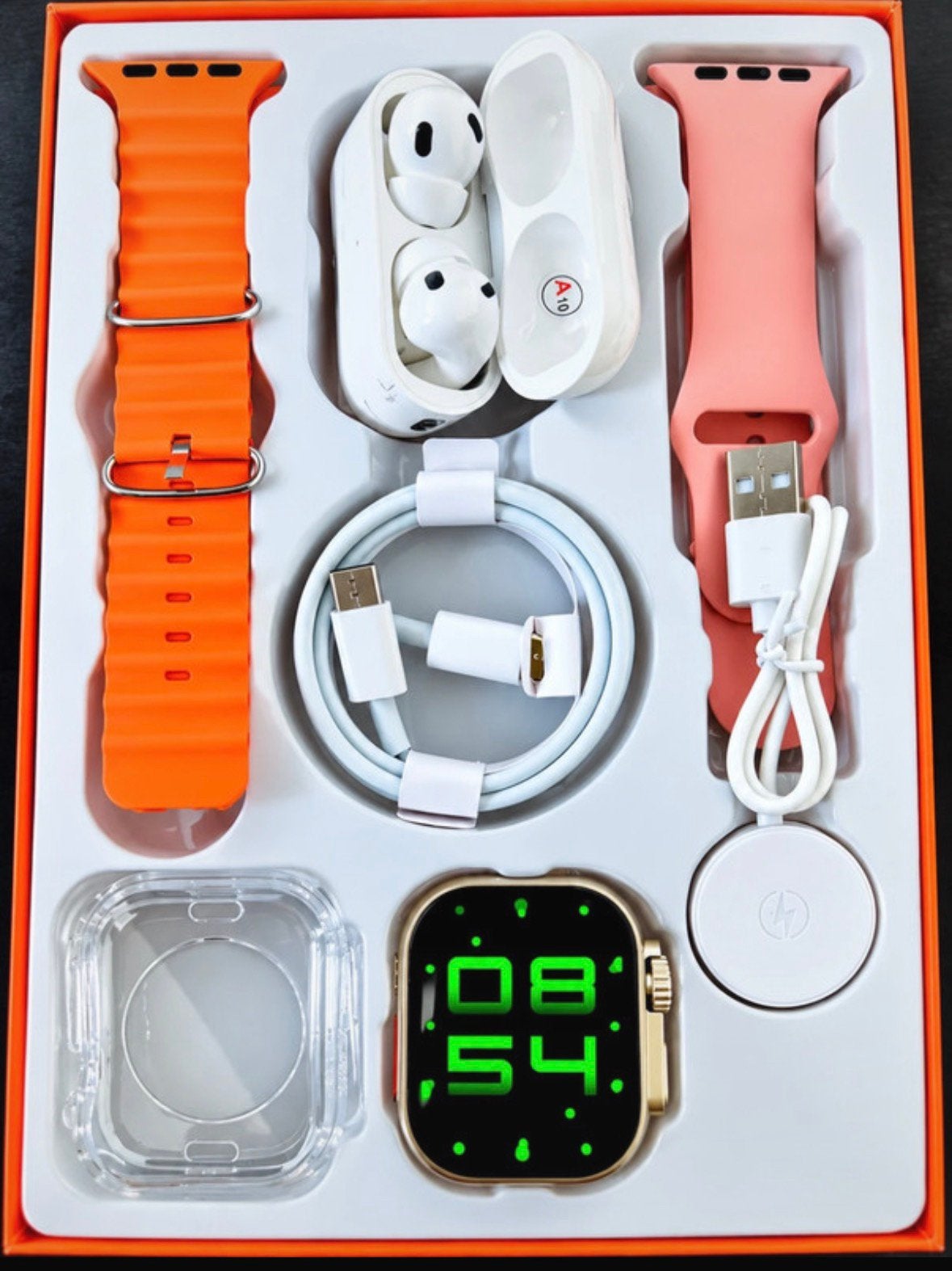 Montre connectée X90 + écouteurs sans fil, TV, Hi-fi & Vidéo, Neuf, Autres marques, Orange, Enlèvement ou Envoi