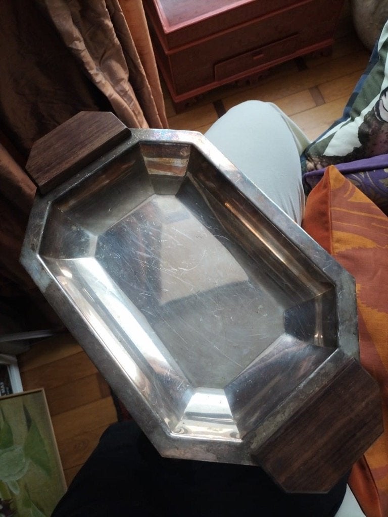 Top stuk Art deco verzilverde brood schaal, Antiek en Kunst, Ophalen, Zilver