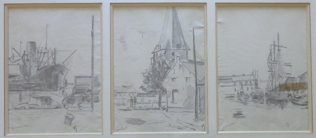 JACK GODDERIS / 3 TEKENINGEN / ORIGINEEL WERK 31x56cm KADER, Enlèvement ou Envoi