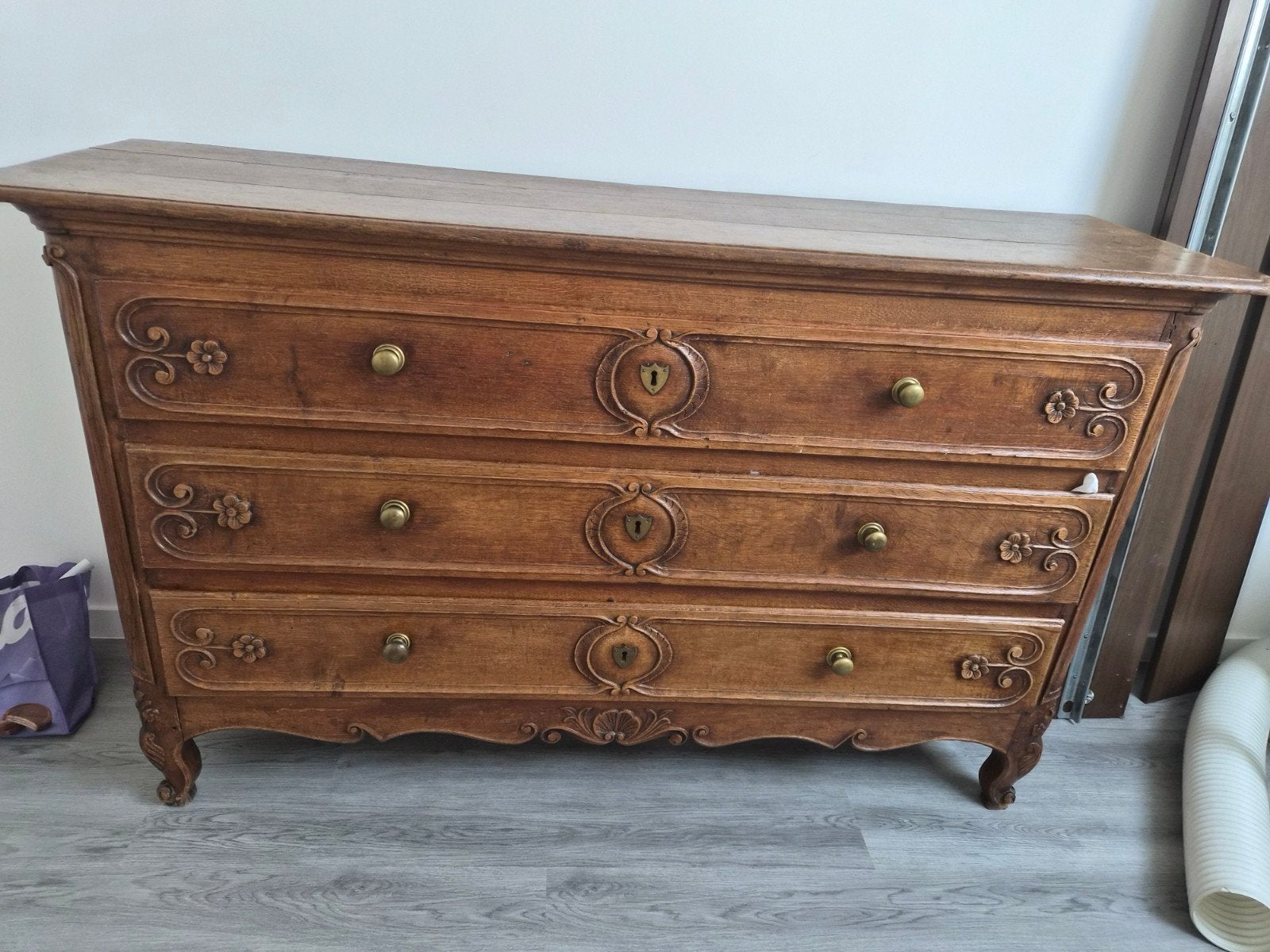 commode en chêne 3 tiroirs, Ophalen, Ancien, Gebruikt, 100 tot 150 cm