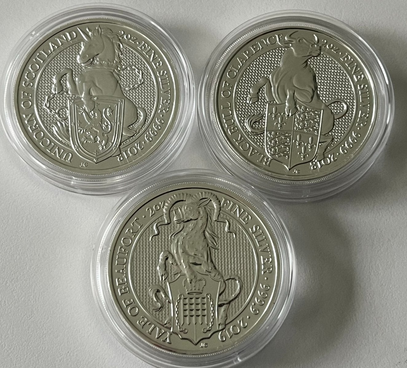 3 pièces de collection en argent 2oz Queens Beasts 2018/2019, Enlèvement ou Envoi, Argent