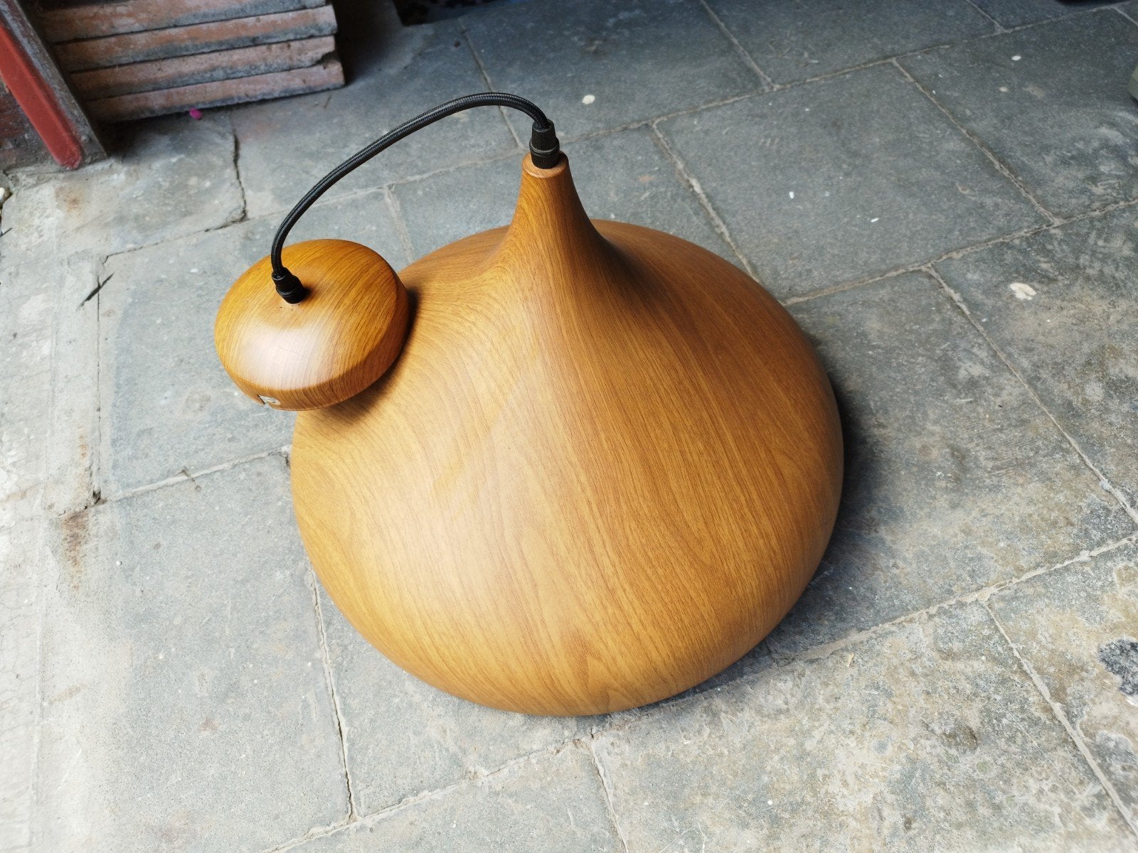 Lustre imitation bois 40 cm h 35 cm ., Ophalen, Hout