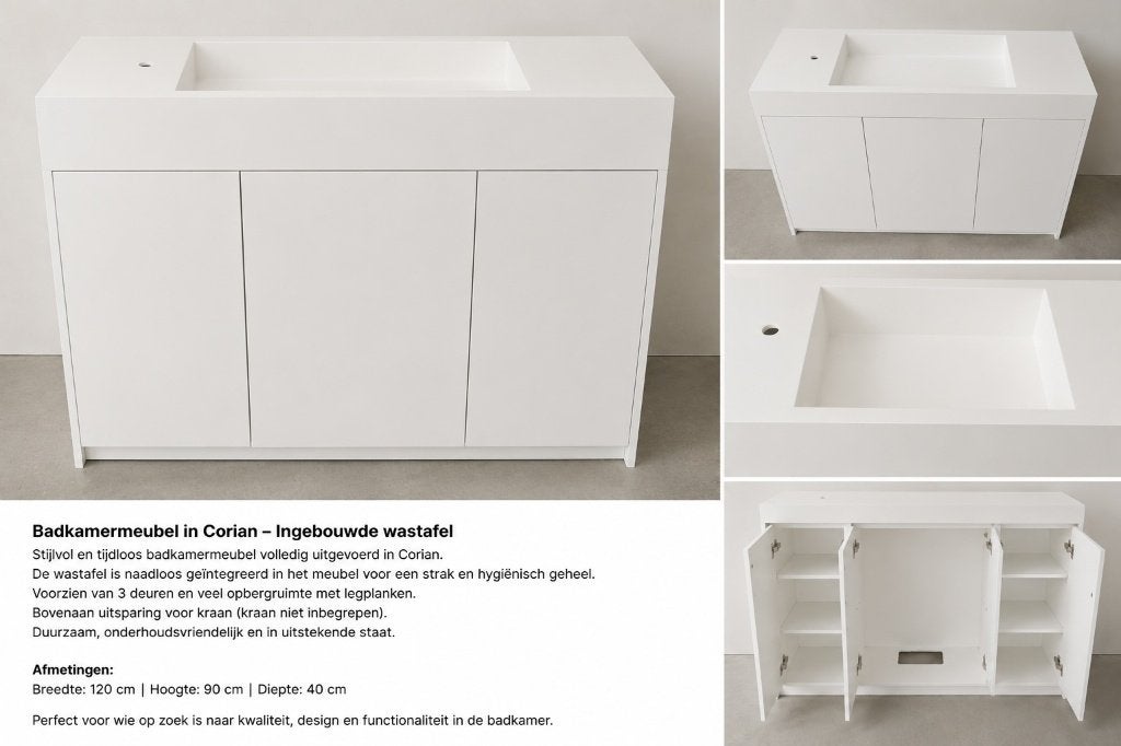 Vrijstaand badkamermeubel in Corian 120 x 40 x 90 cm, Maison & Meubles, 25 à 50 cm, Moins de 100 cm, Comme neuf, 100 à 150 cm