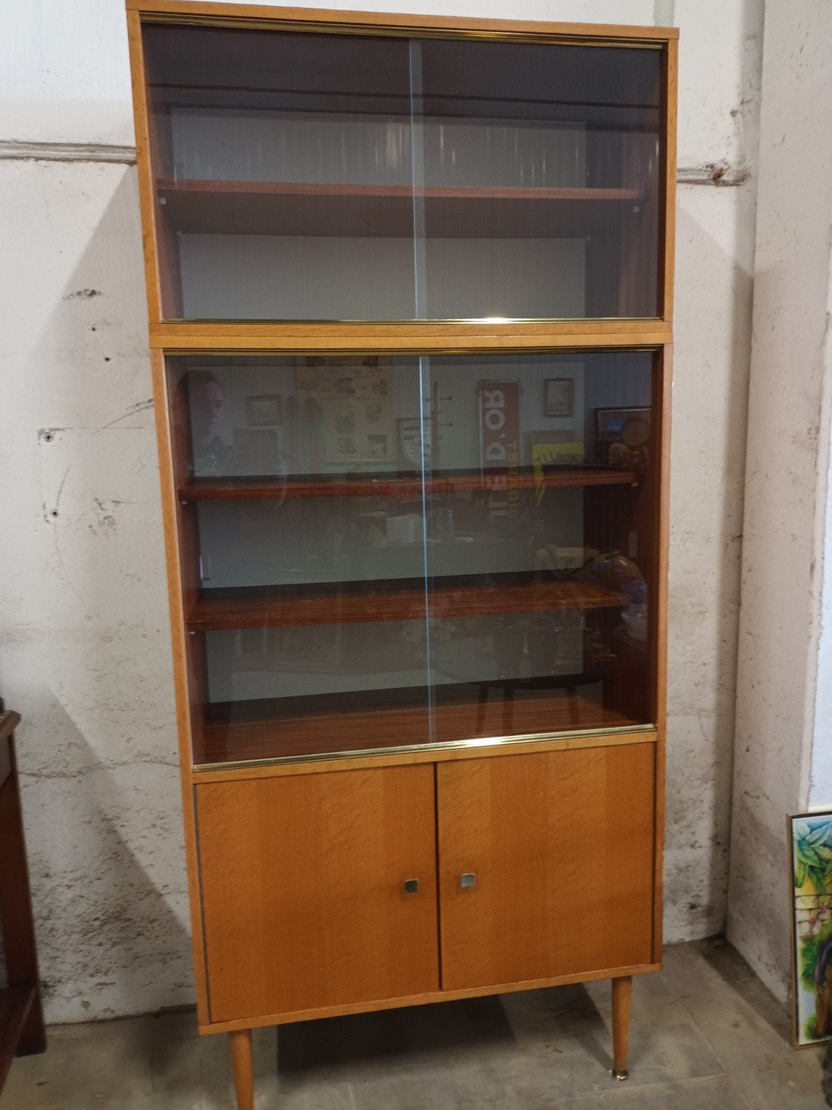 Vintage Highboard Vitrinekast (Jaren 60), Huis en Inrichting, Ophalen, ###, Glas, ###