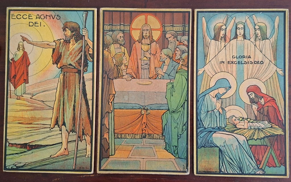 Jos Speybrouck – 3 religieuze drukken 1924 papier/hardboard, Verzenden