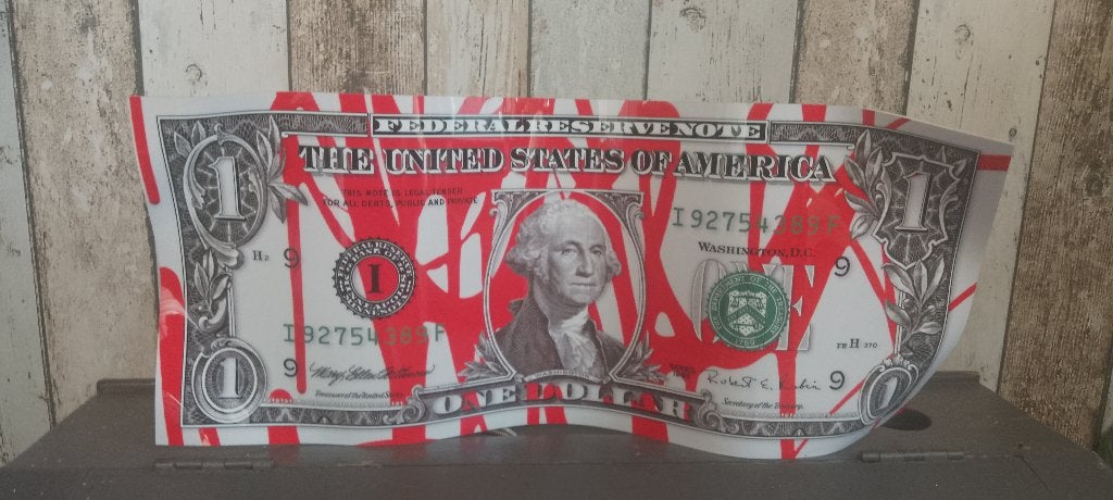 Kunstwerk one dollar biljet Karel lagasse, Meerkleurig, Object, Ophalen of Verzenden, Metaal