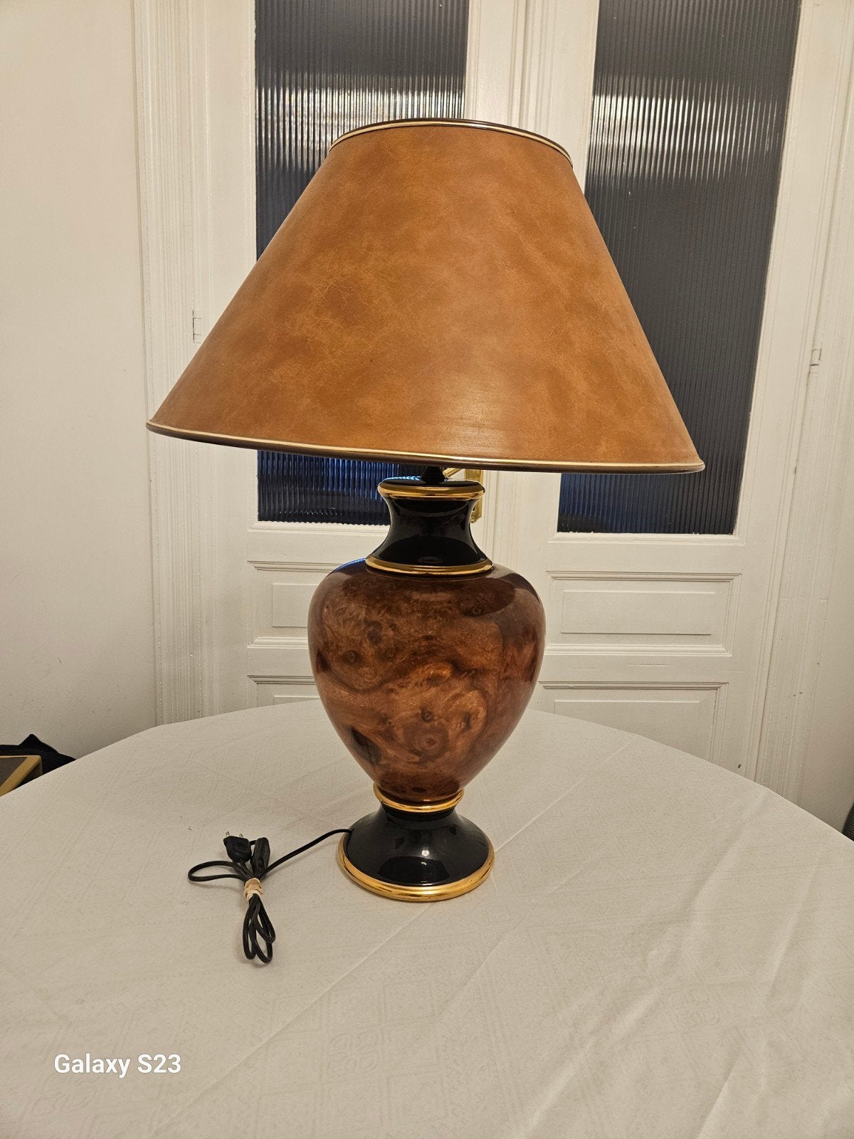 Grande Lampe à Poser Vintage 1980 – Céramique Façon Loupe d', Maison & Meubles, Beige, Enlèvement, Bois, Vintage