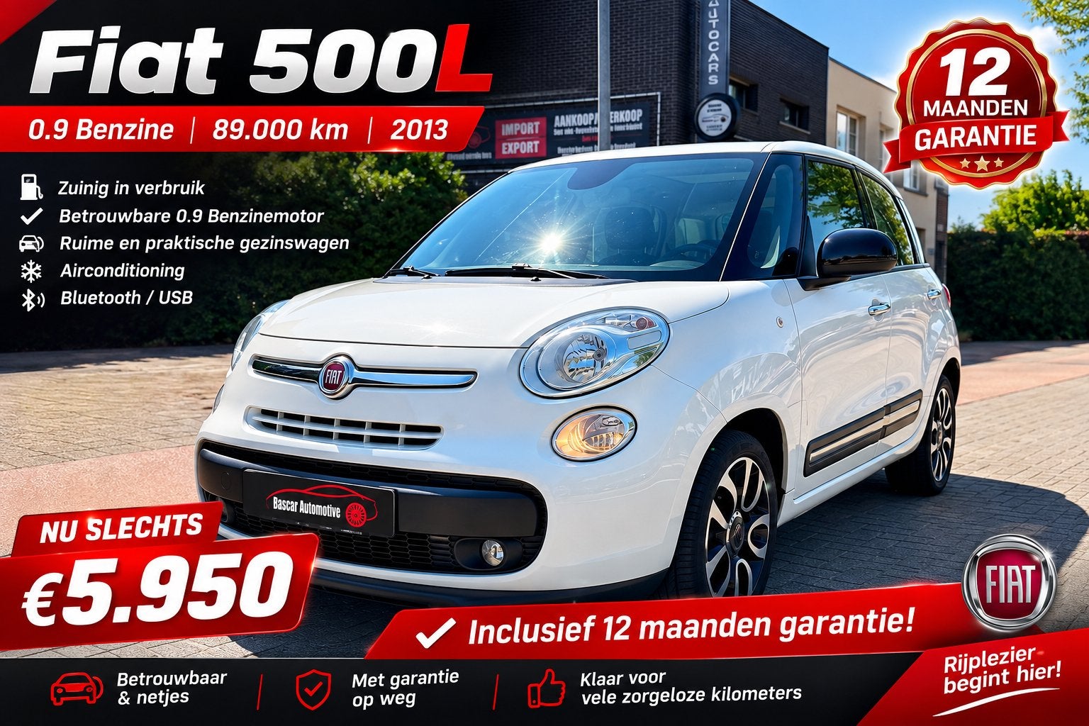 Fiat 500L 0.9 Benzine 89.000Km 2013 Gps*Panodak 12m Garantie, Autos, Capteur de lumière, Euro 6, Entreprise, Garantie prolongée