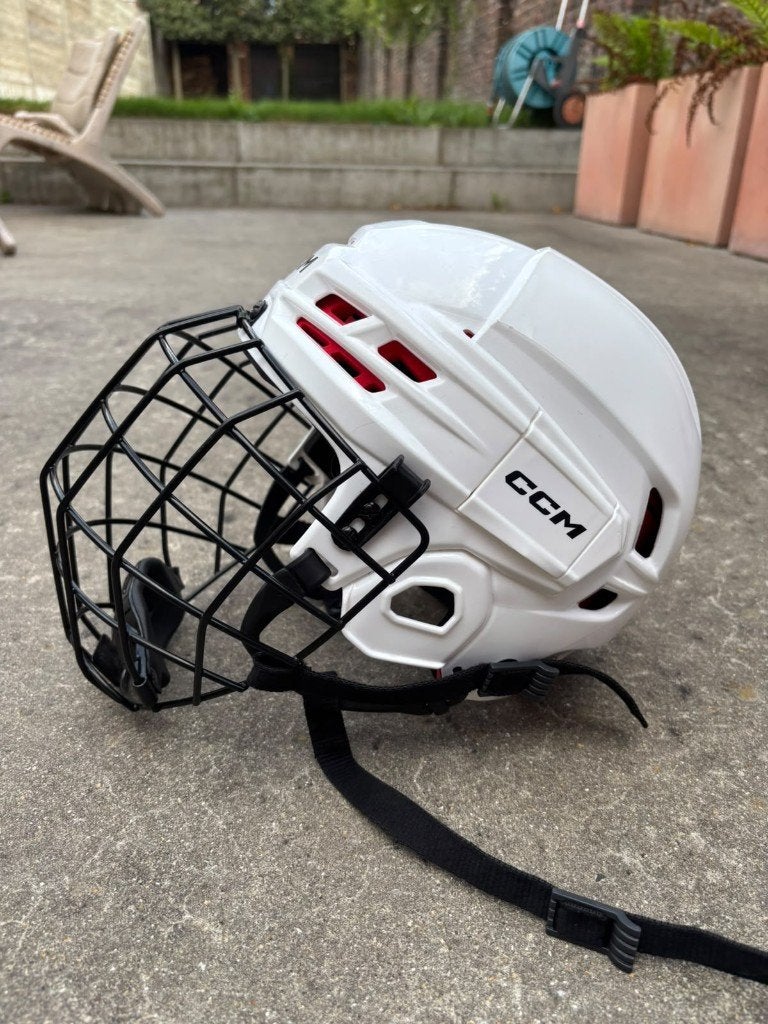 Ijshockey CCM 70 Combo Helm SR wit, Ophalen of Verzenden, Gebruikt, Bescherming