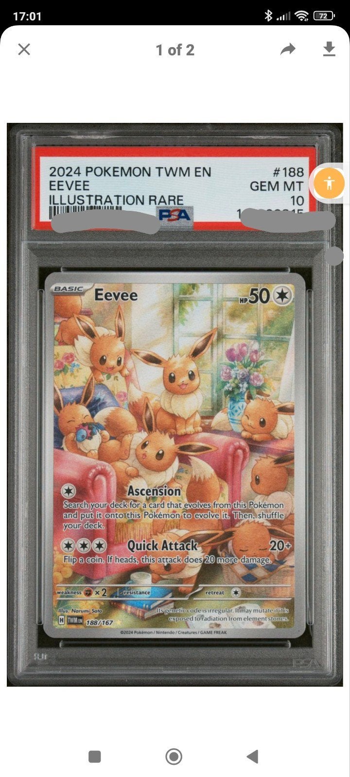 Évoli #188 PSA 10, Enlèvement