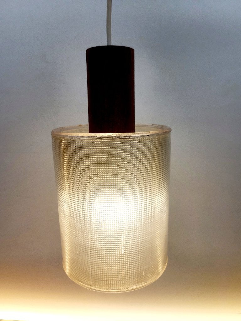 Vintage hanglamp, Scandinavisch, hout reliëfstructuur, Enlèvement ou Envoi