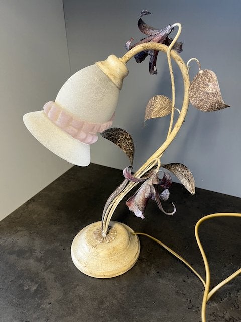 Decoratieve romantische tafellamp bloemmotief, vintage stijl, Vintage, Ophalen of Verzenden, Zo goed als nieuw, Glas