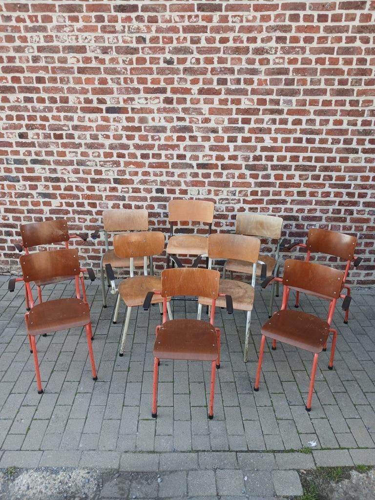 Lot vintage schoolstoelen, Tuin en Terras, Ophalen, Metaal