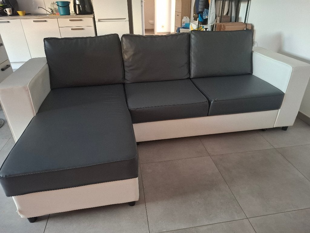 ️ Divan en semi-cuir avec méridienne convertible en lit –, Trois personnes, 200 à 250 cm, 125 à 150 cm, Enlèvement
