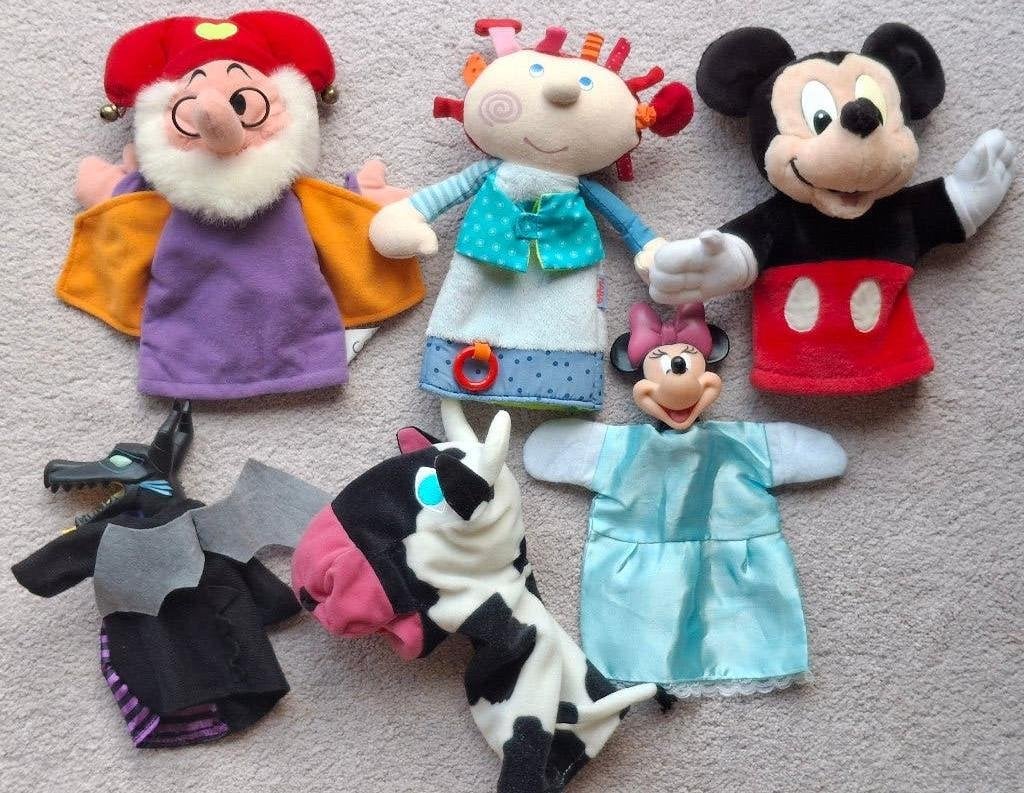 6 Handpoppen (Plop, Mickey/Minn Mouse, Zappeline, wolf, koe), Kinderen en Baby's, Speelgoed | Knuffels en Pluche, Ophalen of Verzenden