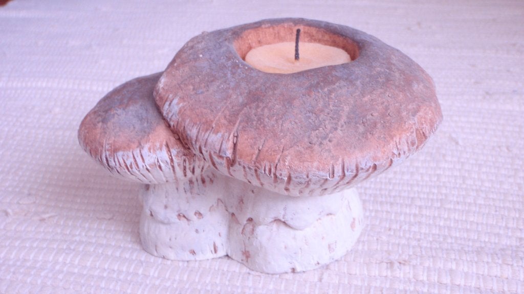 Prachtig terracotta kaarsenhouder paddenstoel – incl. kaars, Enlèvement, Comme neuf, Blanc, Bougie