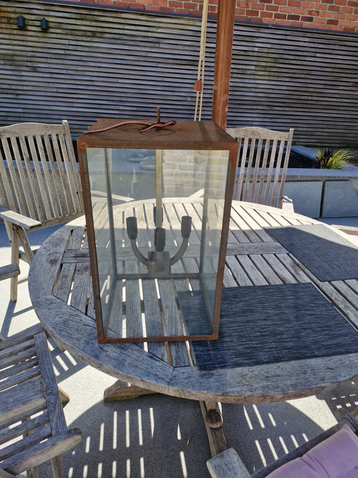 Hanglamp in kortenstaal voor lounge /poorhouse/mancave, Ophalen, Zo goed als nieuw