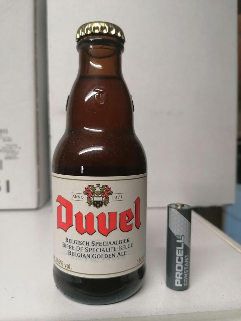 Duvel: mini, volle bierfles 18cl., Verzamelen, Ophalen of Verzenden, Duvel