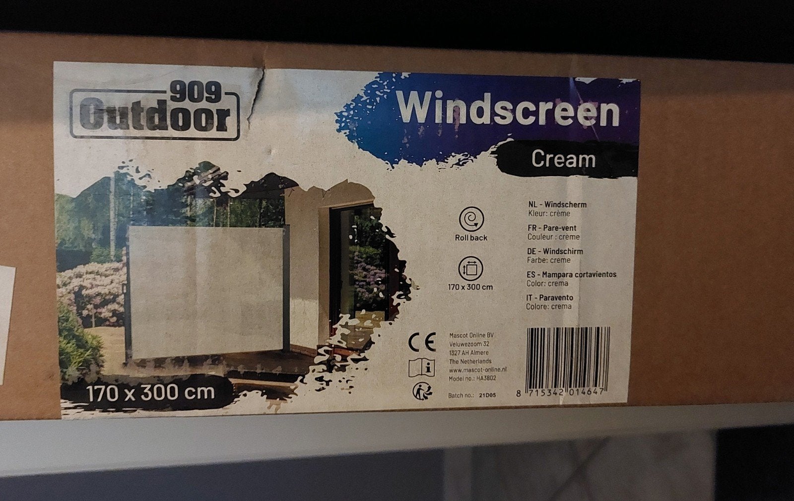 Windscherm Outdoor 909- 170x300cm - Crème kleur, Caravans en Kamperen, Windschermen, Ophalen