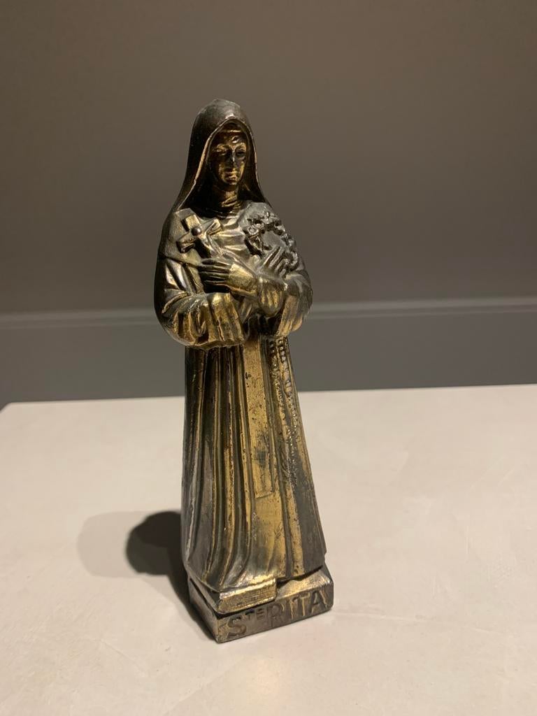 Vintage beeldje Sint Rita – religieus messing, Antiek en Kunst, Ophalen of Verzenden
