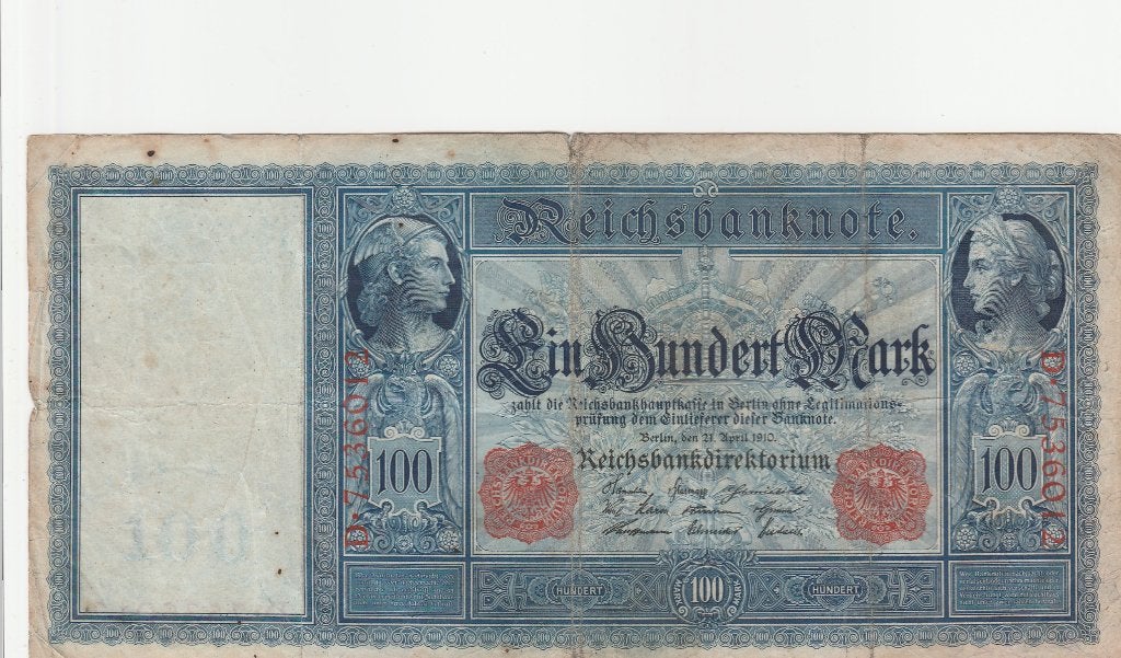1910 Duitse bankbiljet van 100 Mark, Postzegels en Munten, Ophalen of Verzenden, Duitsland, Los biljet
