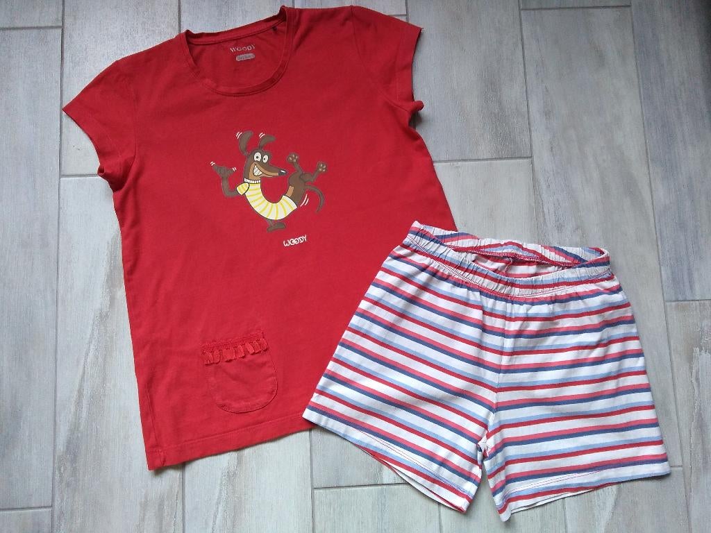 ✿ M140 - Zomerpyjama Woody thema hond, Nacht- of Onderkleding, Gebruikt, Meisje, Ophalen of Verzenden