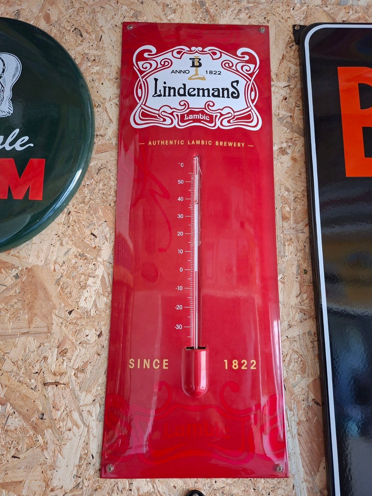 plaque emaille Thermomètre pub biere lindemans, Enlèvement