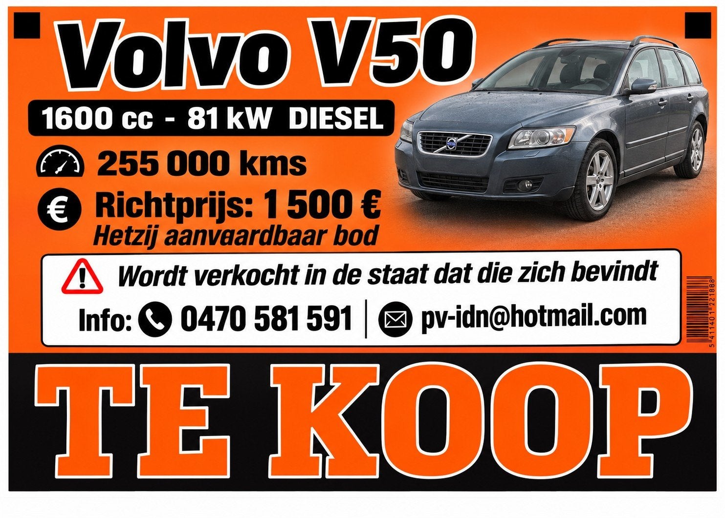 volvo v50      1.6 diesel        260000kms, Auto's, Voorwielaandrijving, 1600 cc, Overige kleuren, 5 deurs