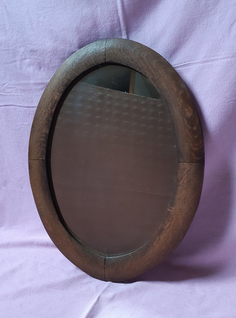 Miroir vintage avec encadrement en chêne, Enlèvement, Ovale, Moins de 50 cm, Moins de 100 cm