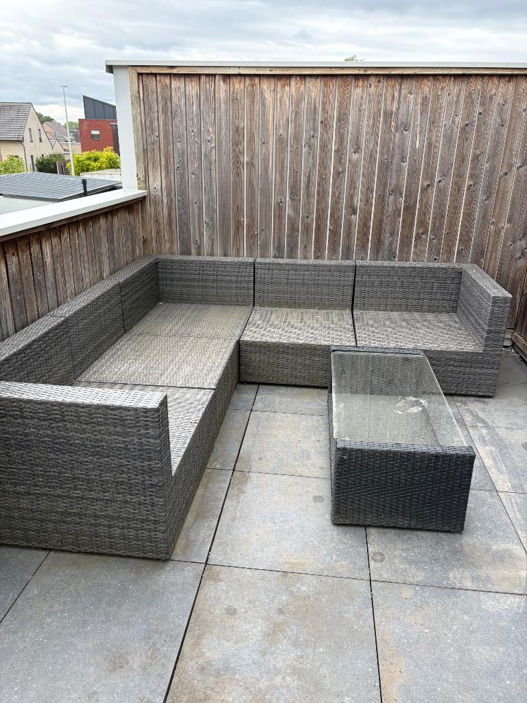 Ruime 5-persoons loungeset + tafel, Tuin en Terras, Ophalen, Gebruikt, 5 zitplaatsen, Loungeset