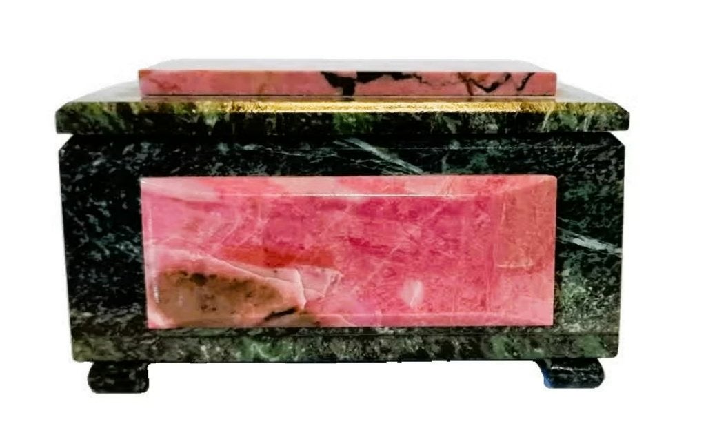 Boîte en serpentine et rhodonite rose., Antiquités & Art, Enlèvement ou Envoi