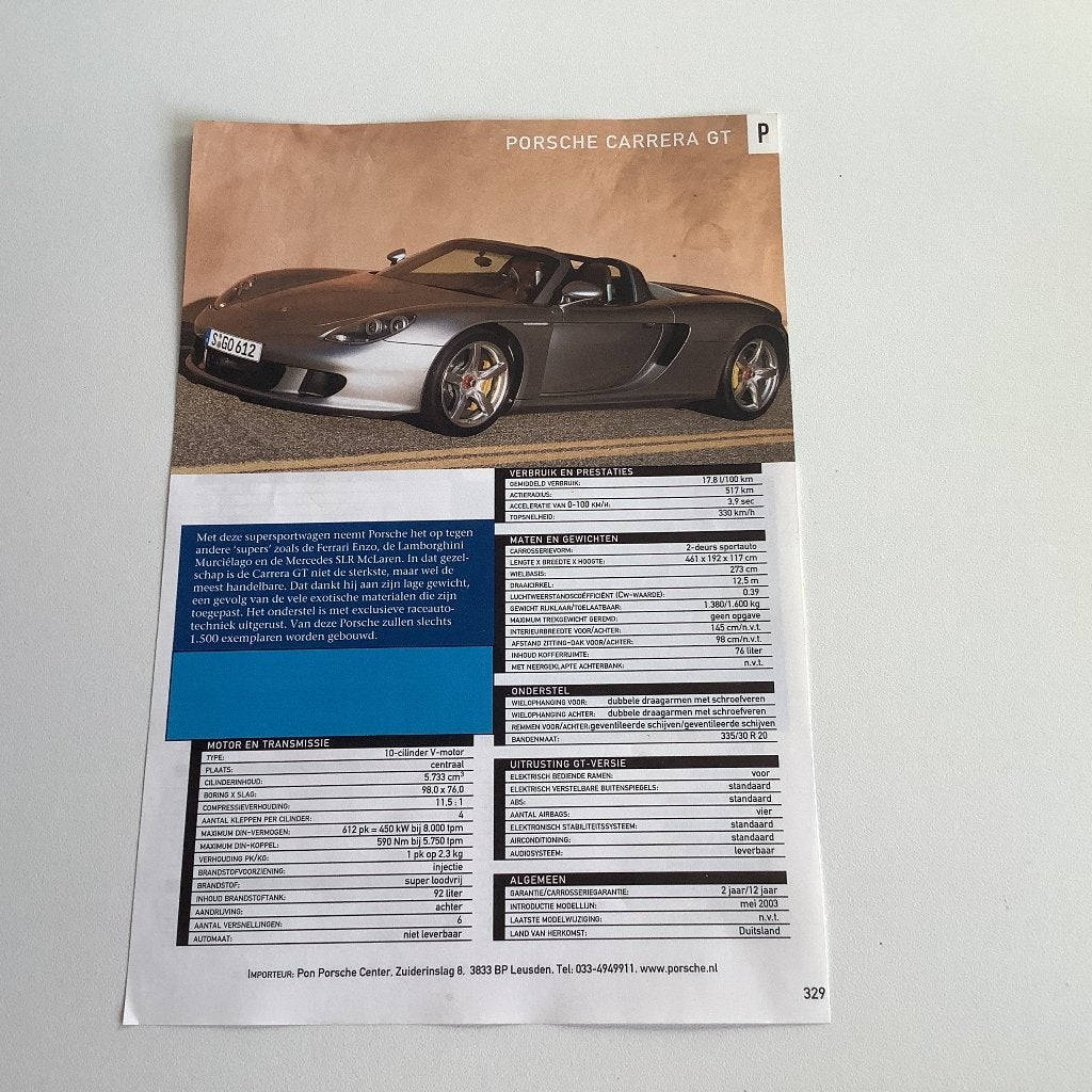 Article sur les Porsche Carrera GT et Cayenne S, Enlèvement ou Envoi, Comme neuf, Porsche