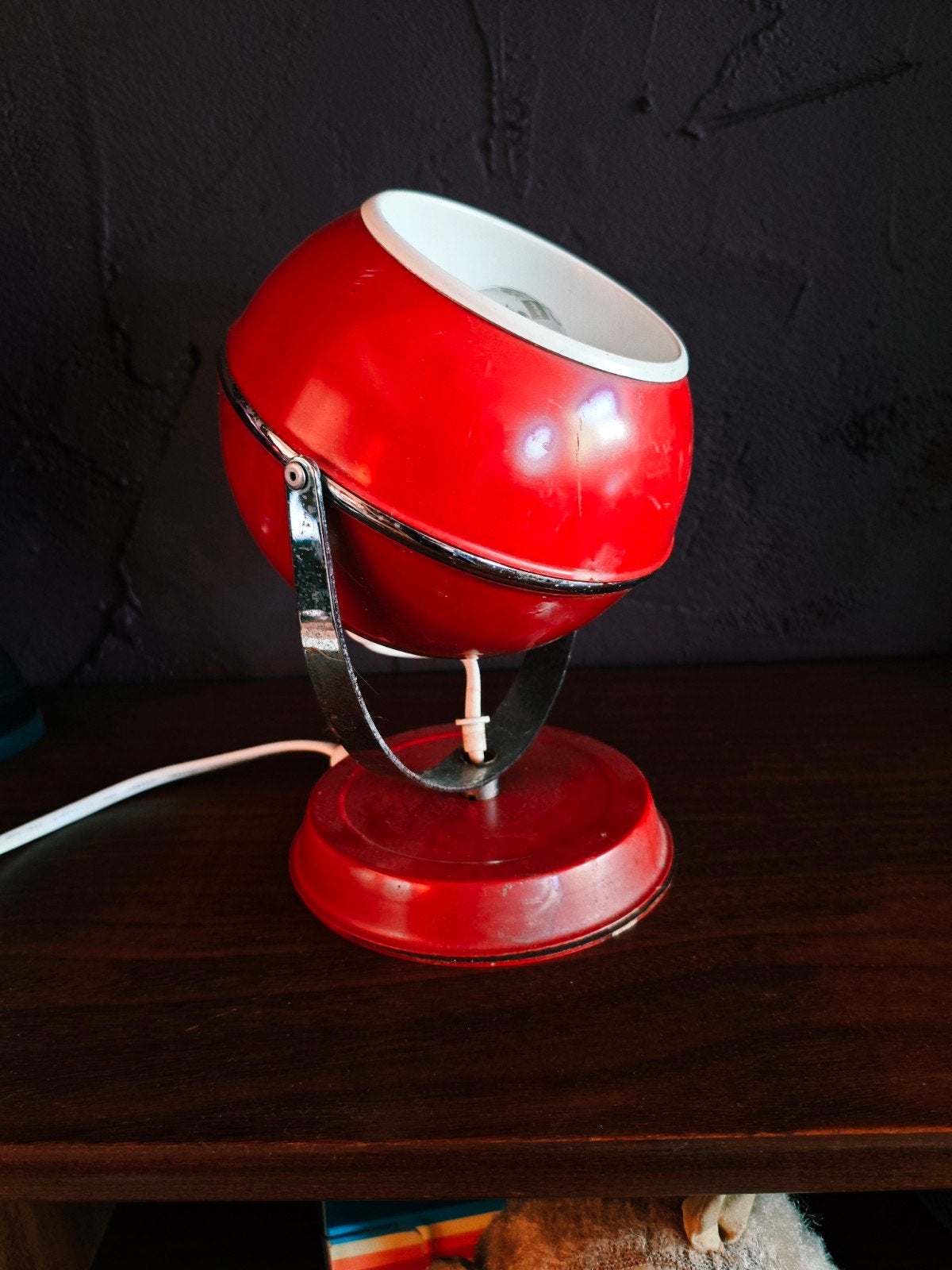 Vintage Space Age Eyeball Tafellamp – Unieke Rode Blikvanger, Ophalen of Verzenden