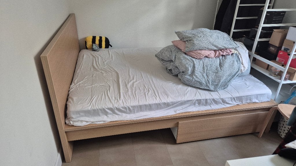 Ikea Bed 2 personen 160cm, Huis en Inrichting, Ophalen, Gebruikt, Beige, Twijfelaar