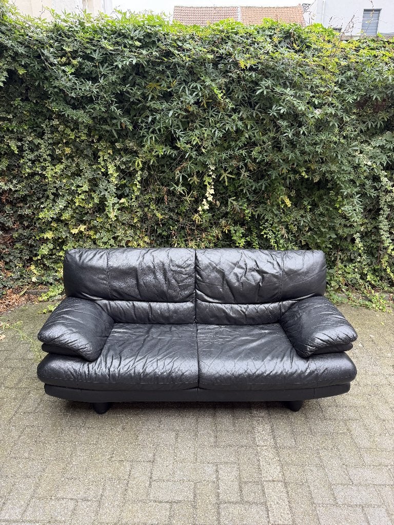 Zwarte lederen zetel, Maison & Meubles, 75 à 100 cm, Zwart lederen, Enlèvement, Utilisé