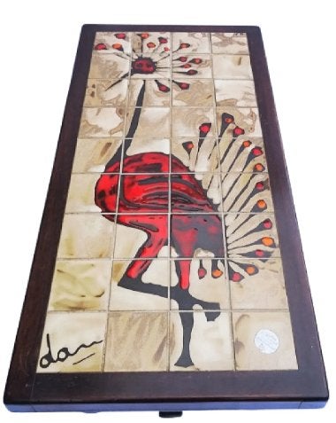 Salontafel met gekroonde kraanvogelmotief gesigneerd Dan, Antiek en Kunst, Ophalen