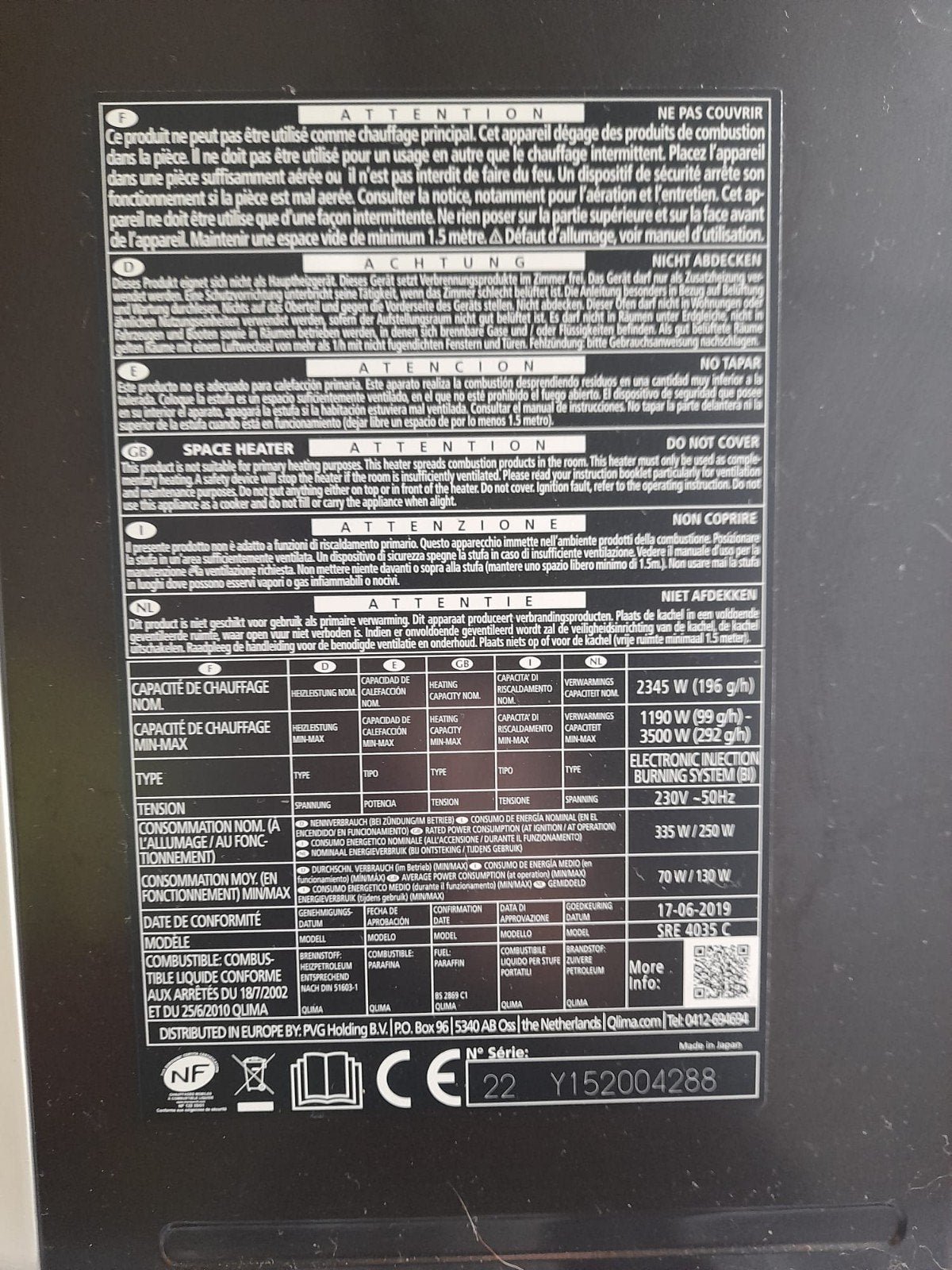 qlima petroliumkachel, Ophalen, Gebruikt