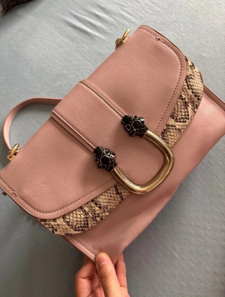 Parfois Trendy Dusty Pink Crossbody Bag Snake Pastel Gold, Ophalen, Zo goed als nieuw