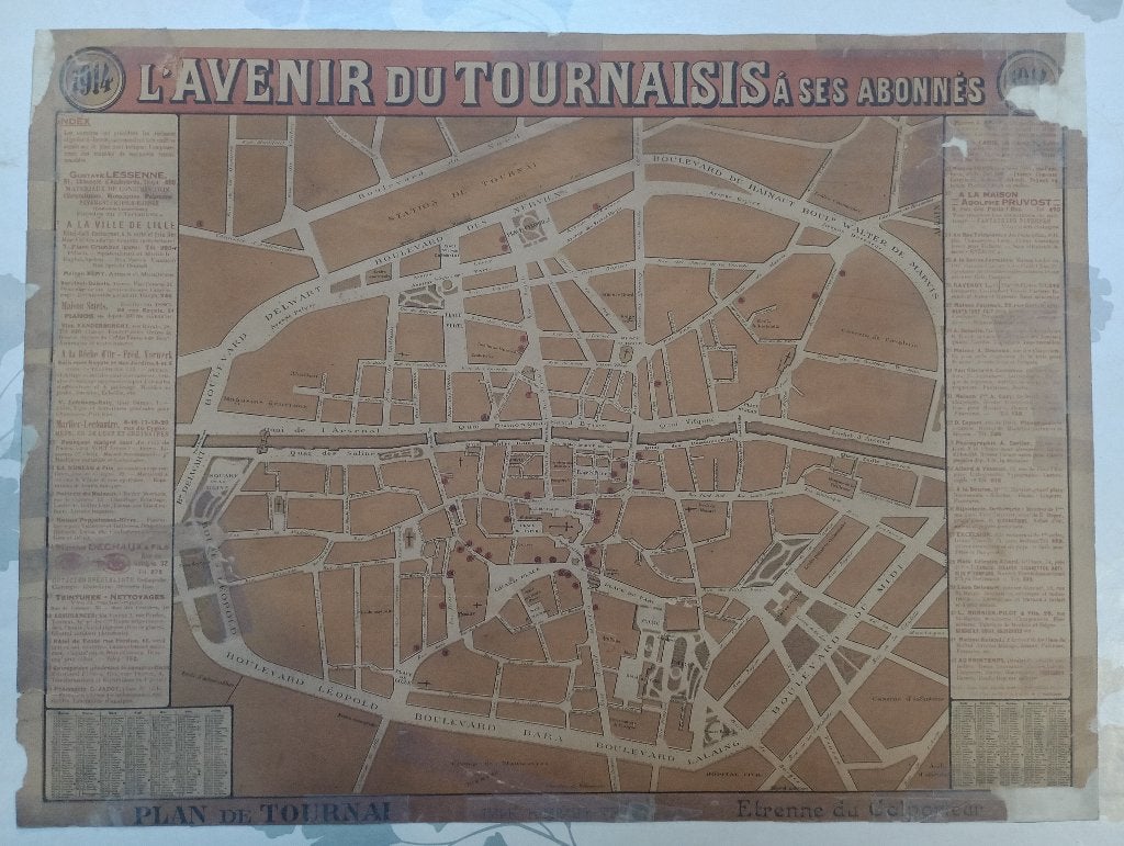 Oude kaart Doornik 1914 Toekomst van Doornik, 65x49, B64, Gelezen, Overige typen, Ophalen of Verzenden, België