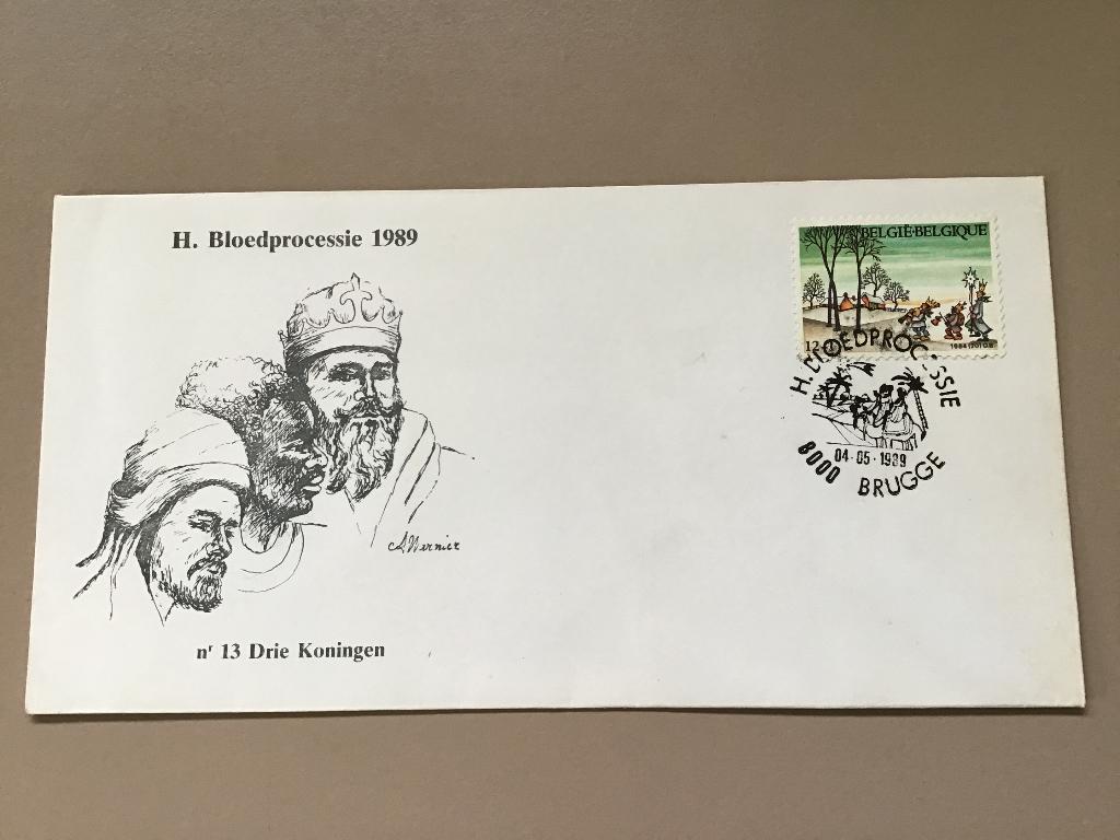 enveloppe H. Bloedprocessie 1989 met stempel (gratis verzend, Ophalen of Verzenden, Envelop