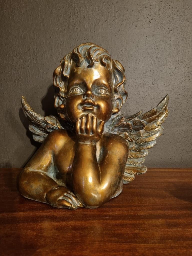 28 cm Grand ange décoratif couleur doré/bronze, Enlèvement