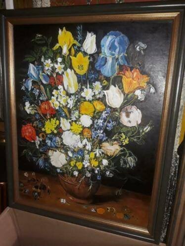 huile sur toile fleur apres jan breughel, Antiek en Kunst, Ophalen of Verzenden