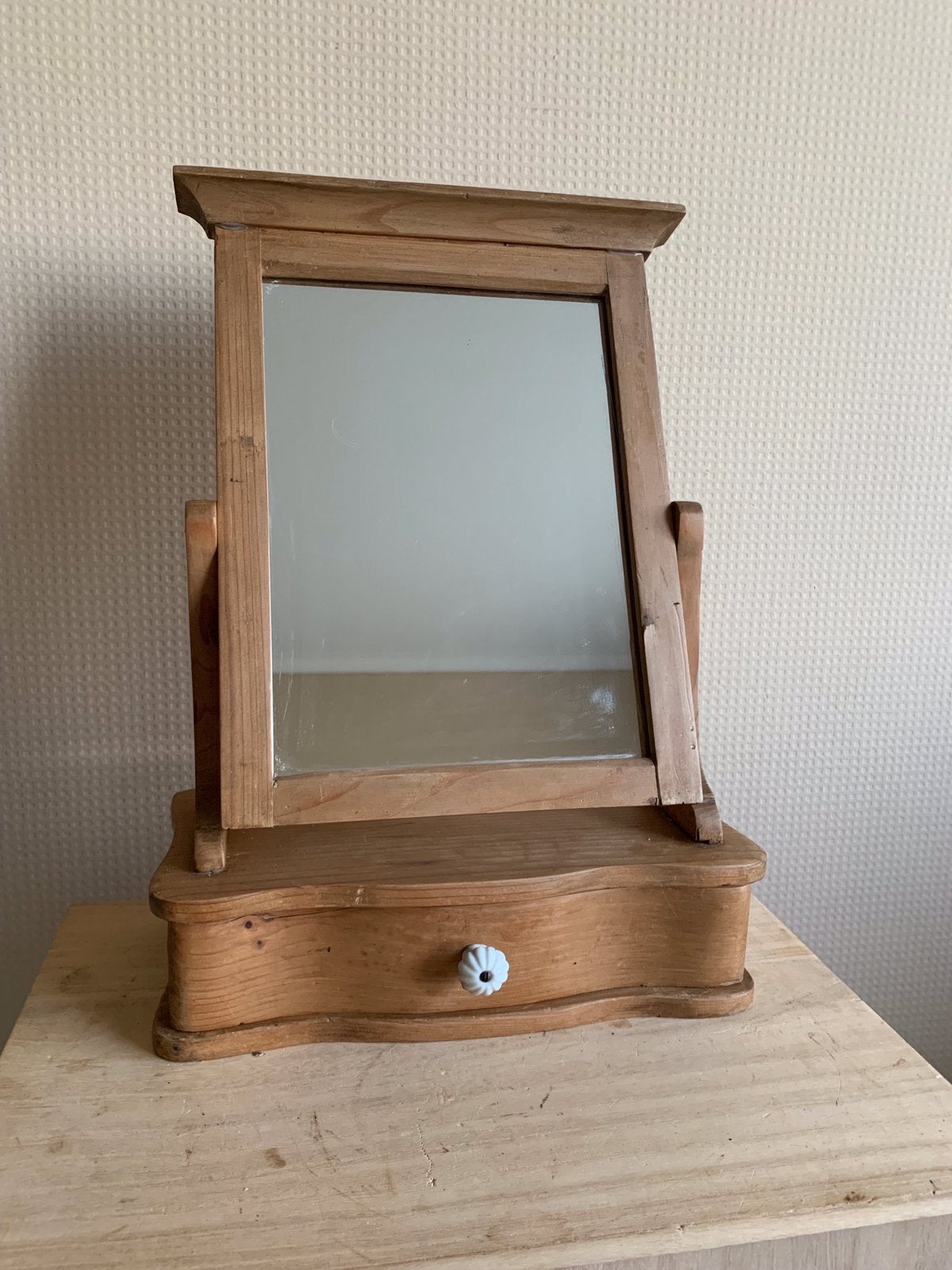 Miroir de table ancien avec tiroir, Antiquités & Art, Enlèvement ou Envoi