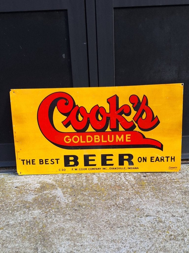 USA tinplate, tin sign, reclamebord Cook's Beer🍺, Verzamelen, Ophalen of Verzenden, Gebruikt, Reclamebord