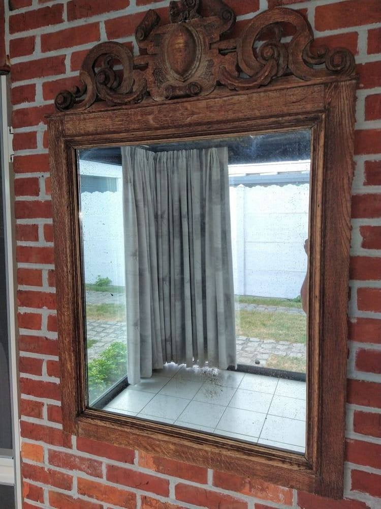 Antieke eikenhouten wandspiegel, Antiek en Kunst, Ophalen