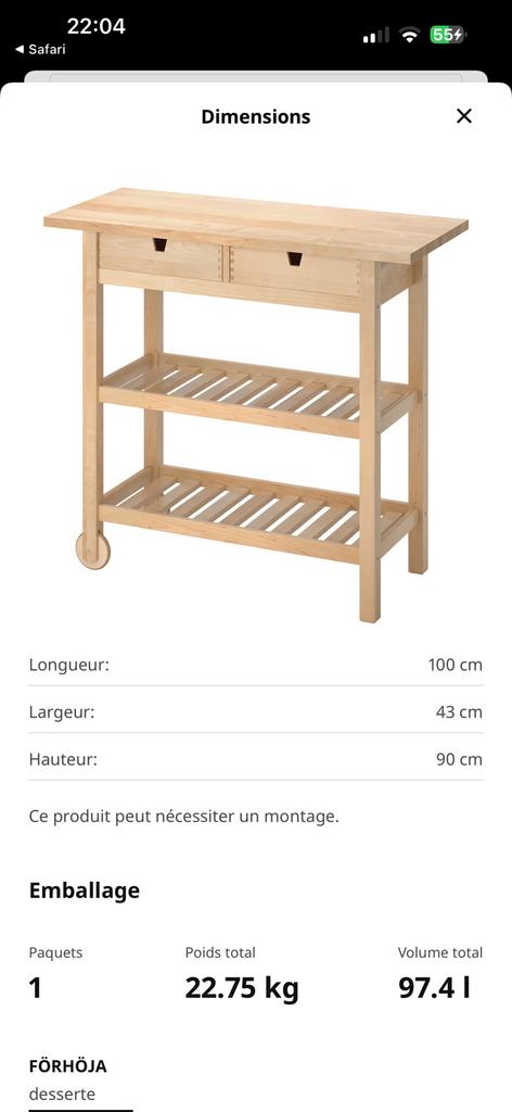 Desserte IKEA FÖRHÖJA Bois, Enlèvement, Comme neuf