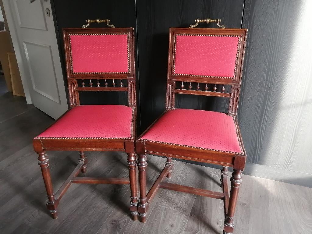 Antieke vintage stoelen, Huis en Inrichting, Stoelen, Zo goed als nieuw, Stof, Rood, Antiek