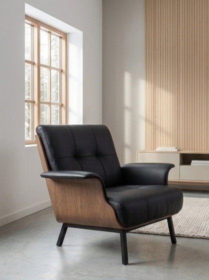 Luxe Design Fauteuils – NIEUW – Leatherlook & Hout, Ophalen, Nieuw, Hout